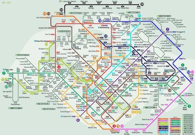 Karte der Bahnhöfe von Singapur