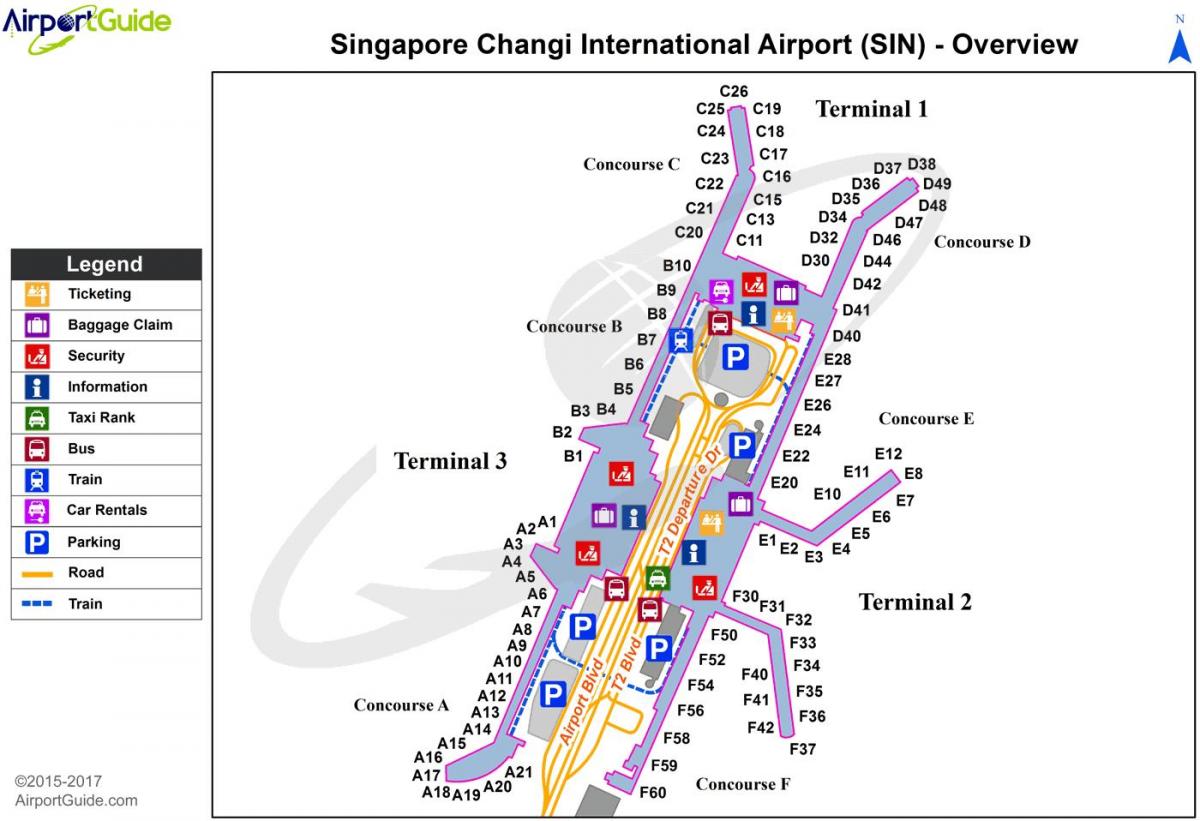 Karte des Flughafenterminals von Singapur