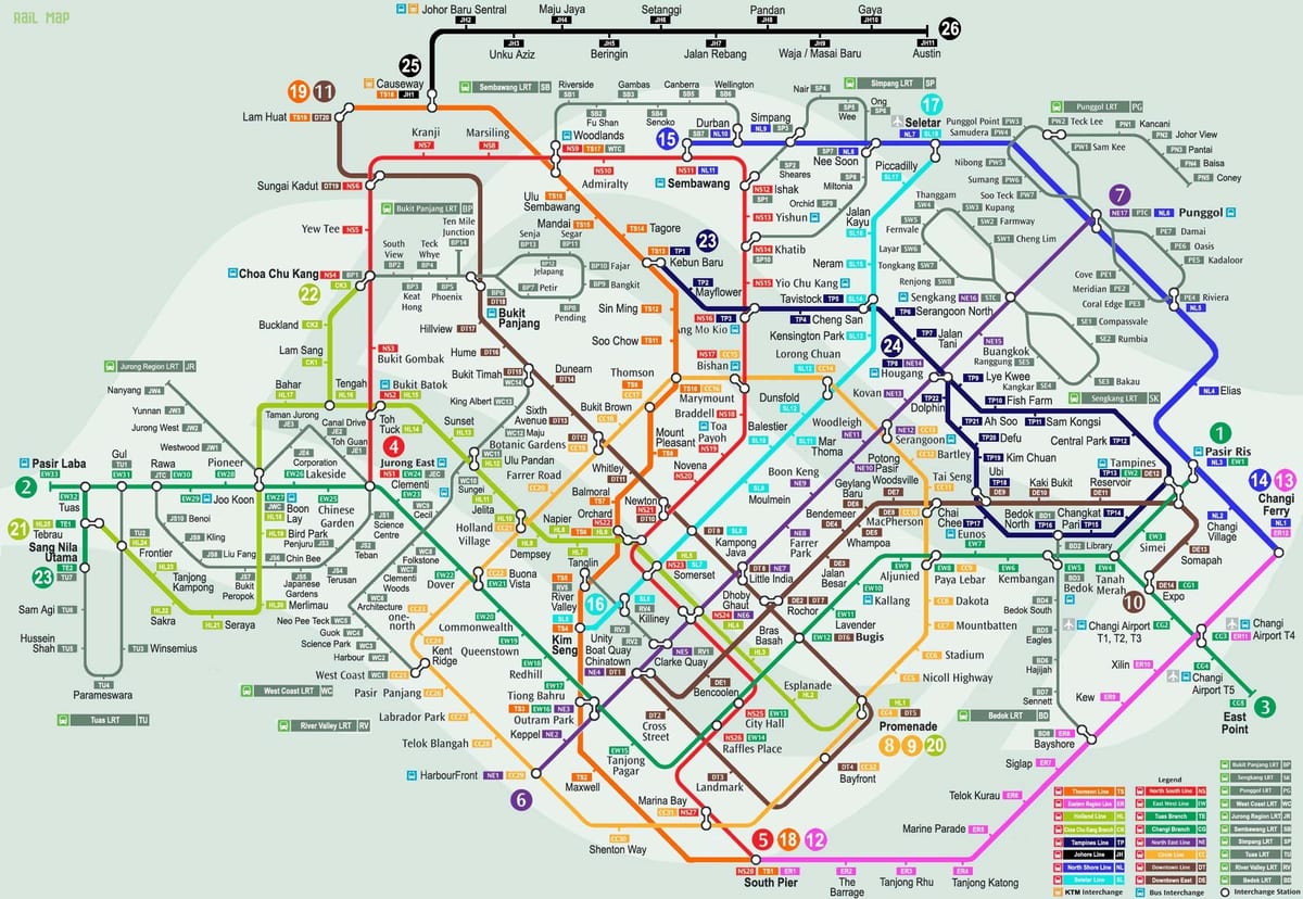 Karte der Bahnhöfe von Singapur