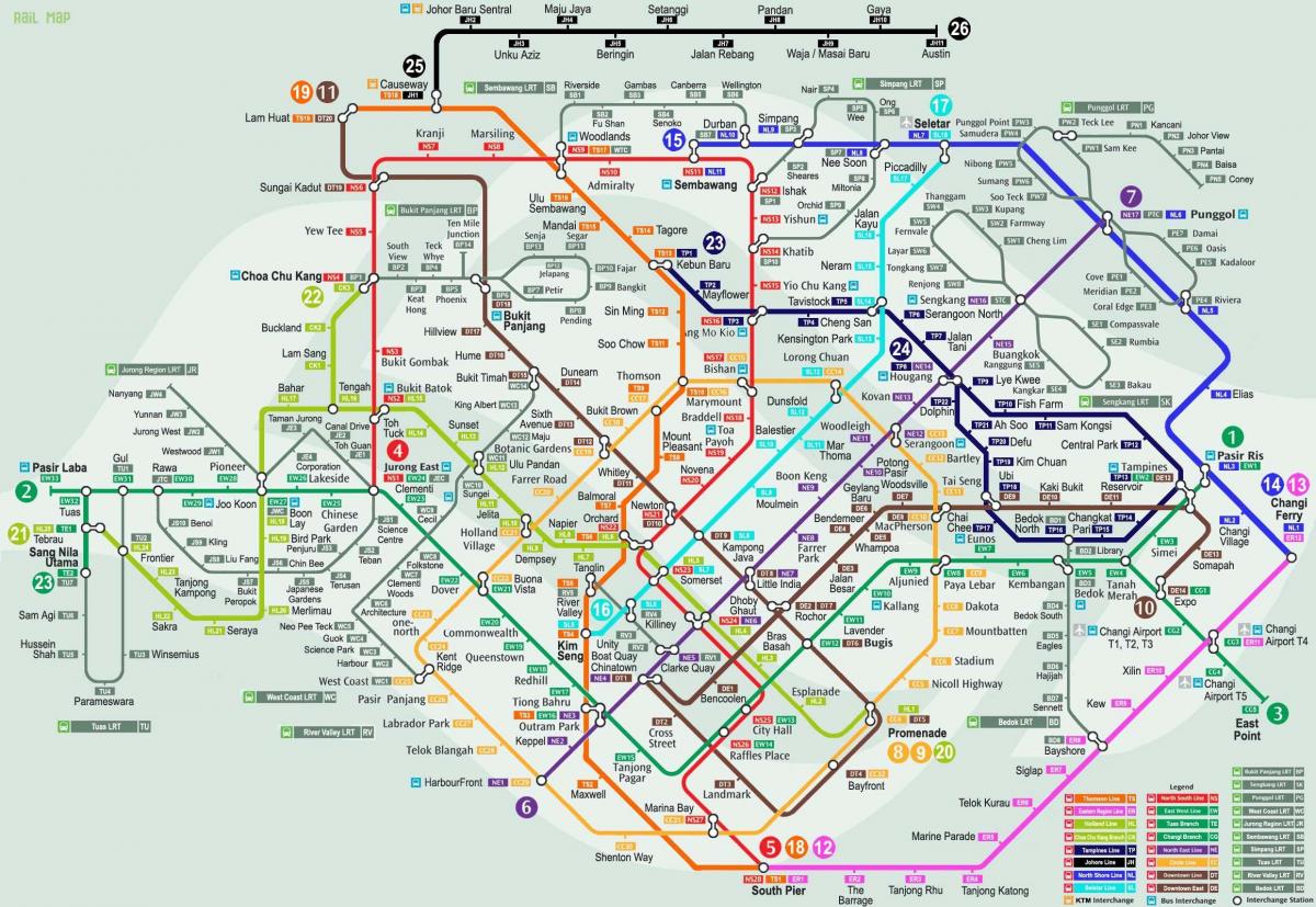 Karte der Bahnhöfe von Singapur